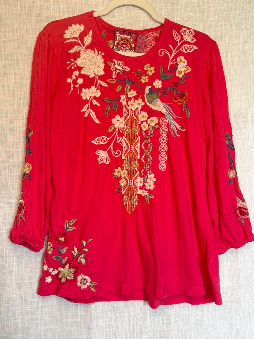 Johnny Was Ellia Fuchsia Embroidered Bird Floral Tunic Boho Cottagecore M - Picture 5 of 15